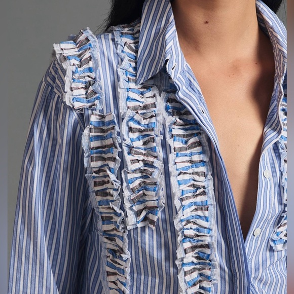 Maeve by Anthropology Blue Striped Button-Up Shirt - Picture 14 of 15